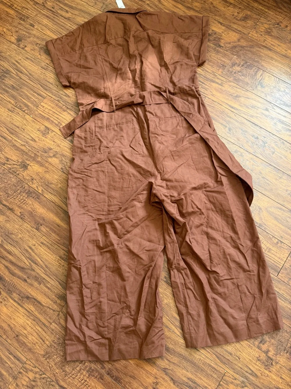 NWT Banana Republic Brown Short-Sleeve Wide-Leg Belted Linen Blend Jumpsuit XXL